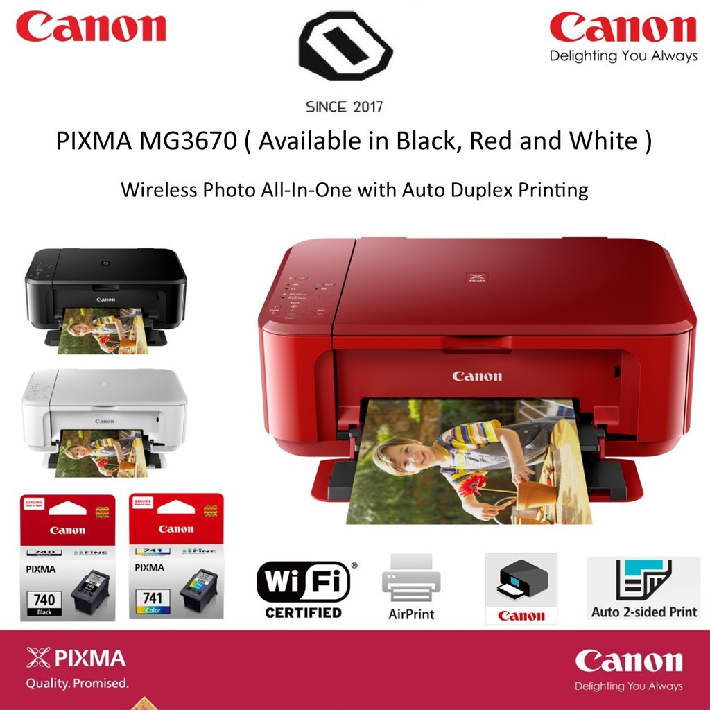 Canon PIXMA MG3670 A4 Home & Photo AIO Inkjet Printer (Duplex Print ...