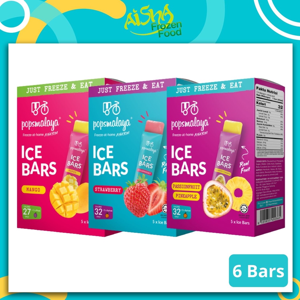 Popsmalaya Ice Bars 6 x 45ml Strawberi / Markisah Nanas / Mangga