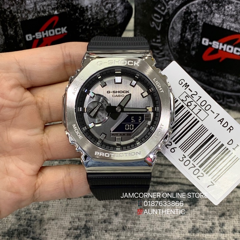 READY STOCK 100% ORIGINAL CASIO G-SHOCK GM-2100-1A SILVER METAL CASE MAN  WATCH