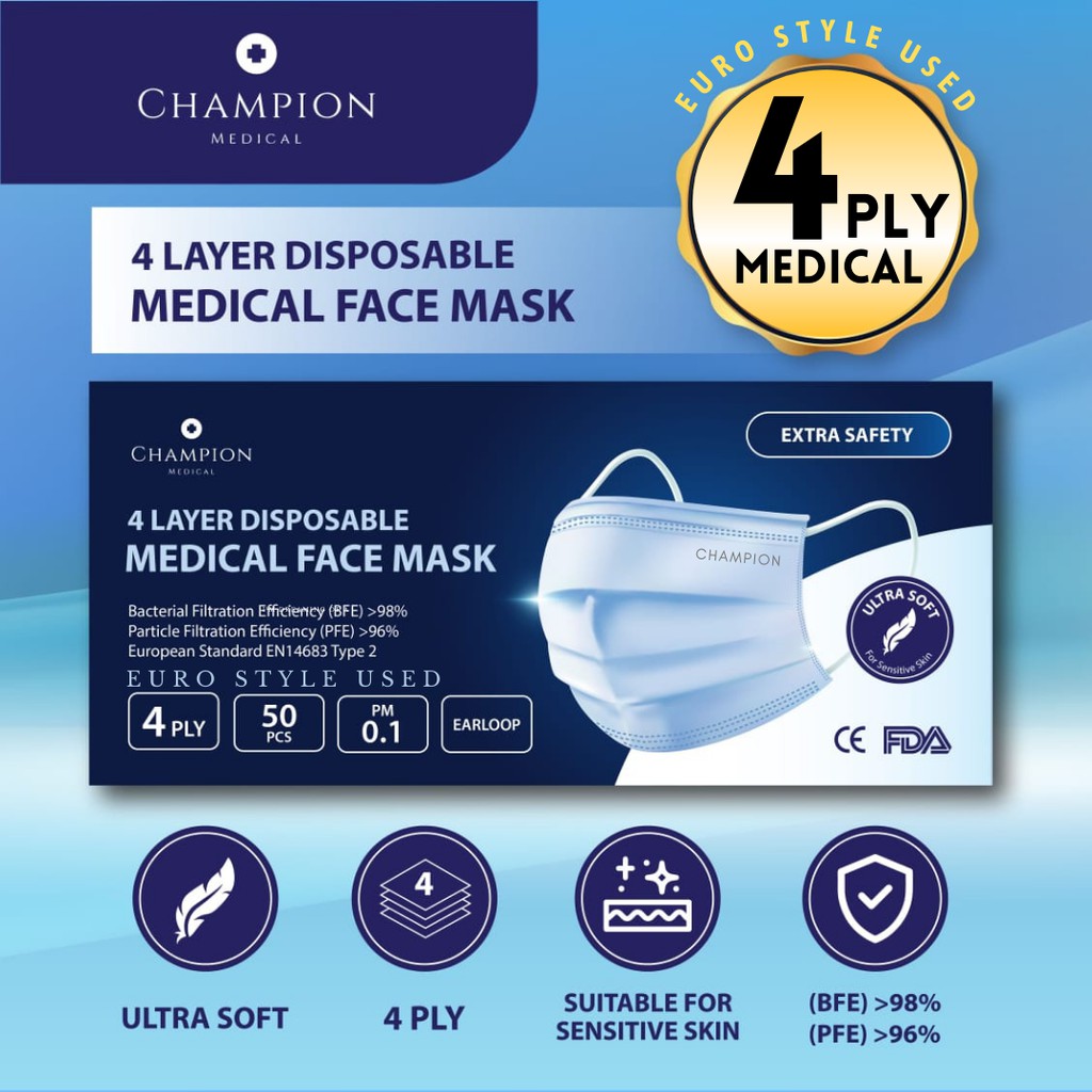 【𝟐𝟒𝐡𝐫𝐬 𝐒𝐡𝐢𝐩】Champion 4PLY Medical Face Mask 🔥 50pcs Medical Premium ...