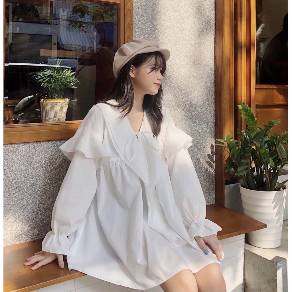 Baby Doll Long Sleeve Dress From Wide (WHITE) | Shopee Malaysia