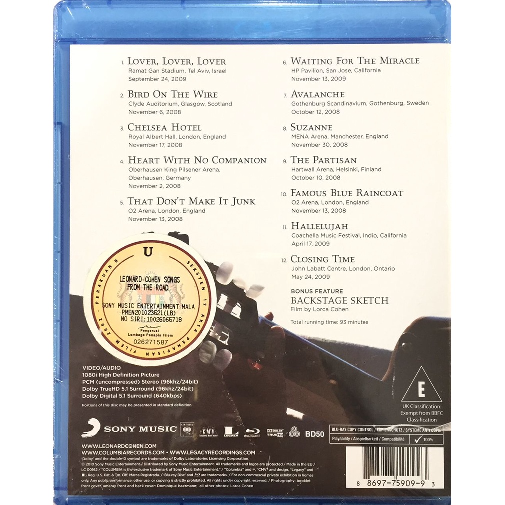 Blu-ray Concert Leonard Cohen Songs from the Road (Import 50GB