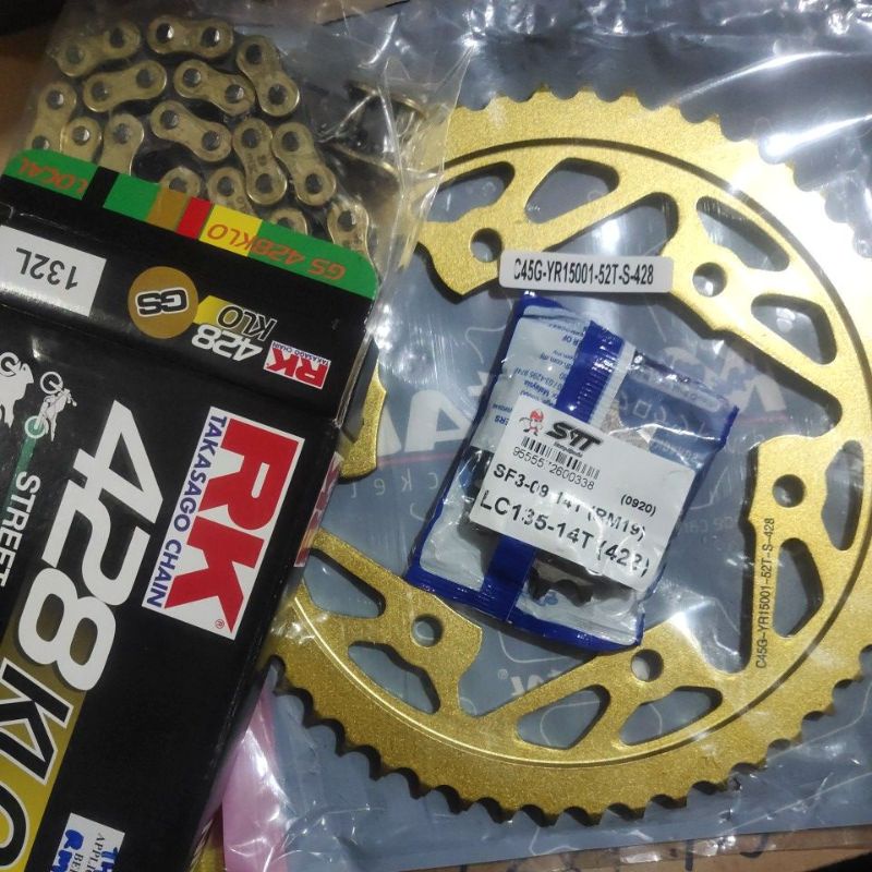 Yamaha MT15 428 Sprocket set dengan oring gold chain Shopee Malaysia