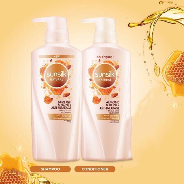 Sunsilk Natural Shampoo + Conditioner Almond & Honey (450ml) Shopee