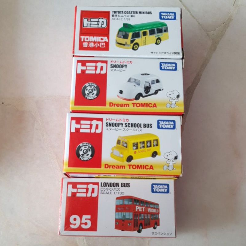 Tomy Tomica Diecast London Bus Snoopy School Bus Toyota Coaster Minibus ...