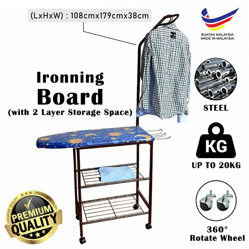 🔥READY STOCK🔥2M High Quality Ironing Board With Storage Rack Bundle ...