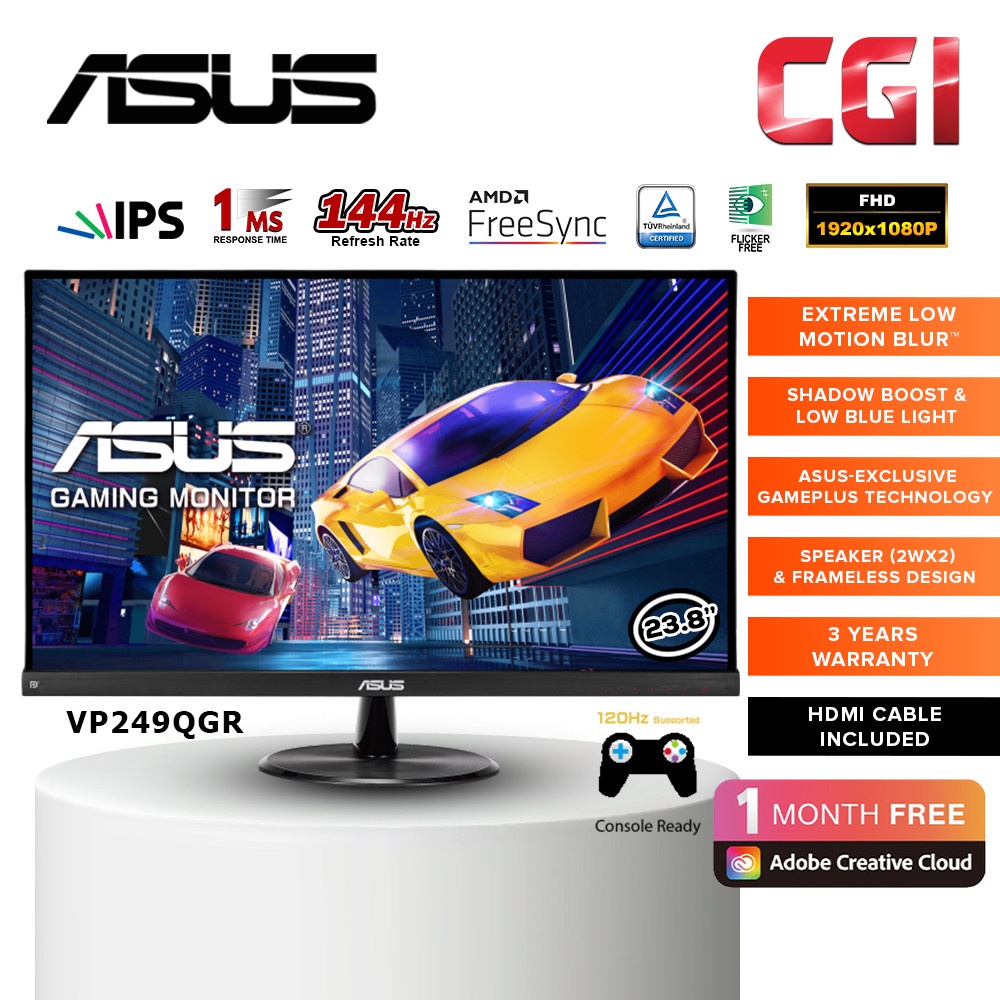 Asus Gaming Monitor 23.8 VP249QGR FHD IPS 1ms 144Hz ELMB Adaptive Sync