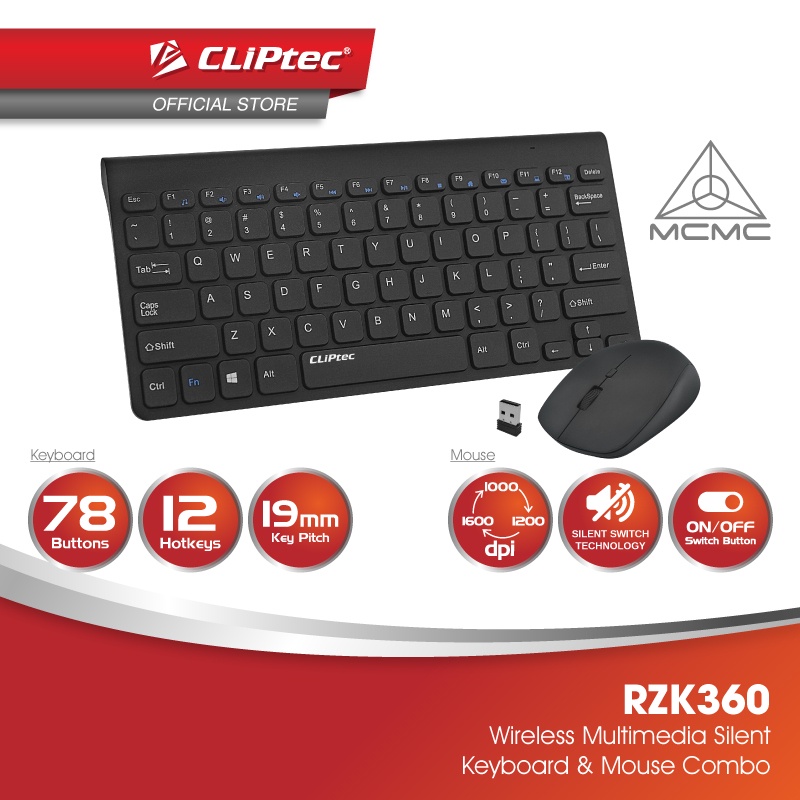 CLiPtec MINI-AIRXILENT Ultra-Slim Wireless Multimedia Silent Keyboard ...