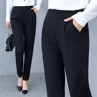 Women Stretchable Slim Fit Pants LONG PANT Plus Size High Waist Mid Waist  Long Trousers Office Pants