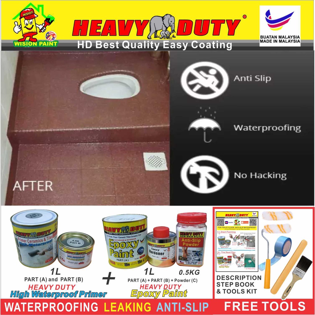 ( FULL SET EPOXY PAINT ) FOR TOILET TILES FLOOR ( 1L PRIMER / 1L EPOXY / 0.5 KG POWDER ANTISLIP
