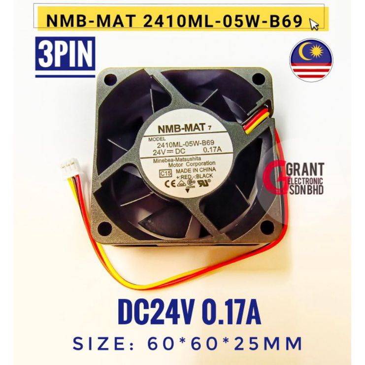 NMB-MAT 2410ML-05W-B69 DC24V 0.17A 3pin Cooling Fan 24VDC 3pin kipas 60 ...