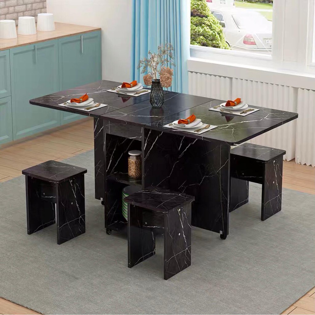 Wooden Folding Table Rectangle Movable Dining Table Living Room ...