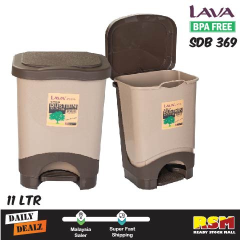 LAVA SDB 369 Square Step Dustbin 11Ltr Garbage Bin / Tong Sampah Pijak ...