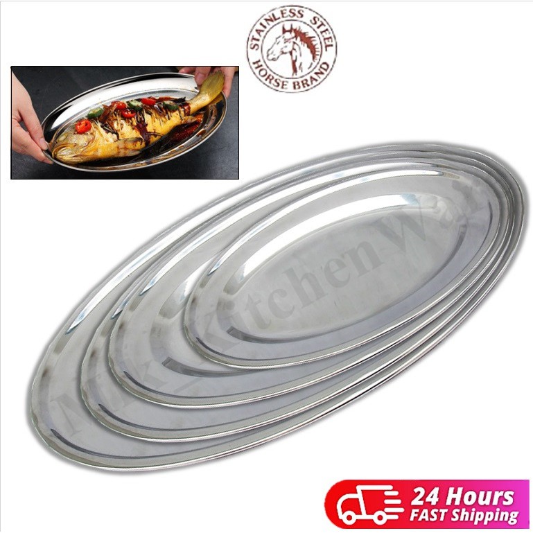 MLK Oval Fish Plate Stainless Steel Horse Brand Egg Pinggan Makanan ...