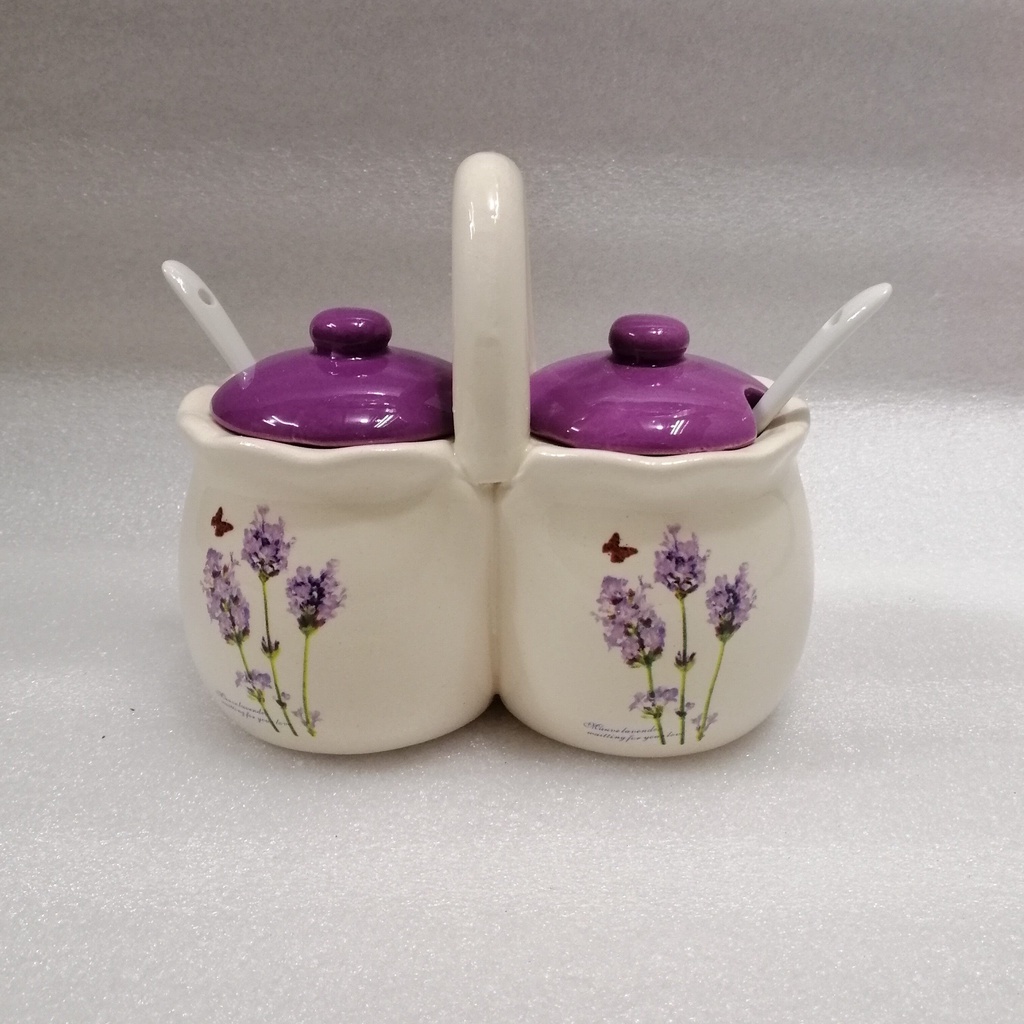 Condiment Jar Ceramic Seasoning Container Salt Sugar Pepper Bowls With Lids Spoons