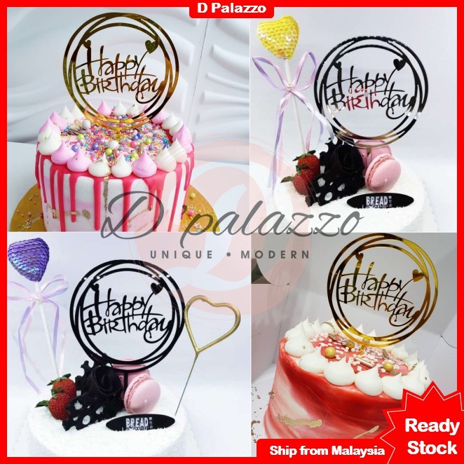 Happy Birthday Cake Topper Round Acrylic Cake Topper Fashion | Shopee ...