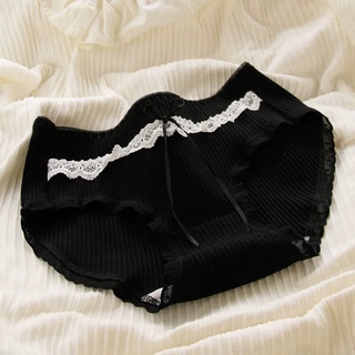 Ready Stock Lolita BLACK BOW LACE Girls' Underwear Women's Cotton Crotch  Middle Waist Women's Shorts Women