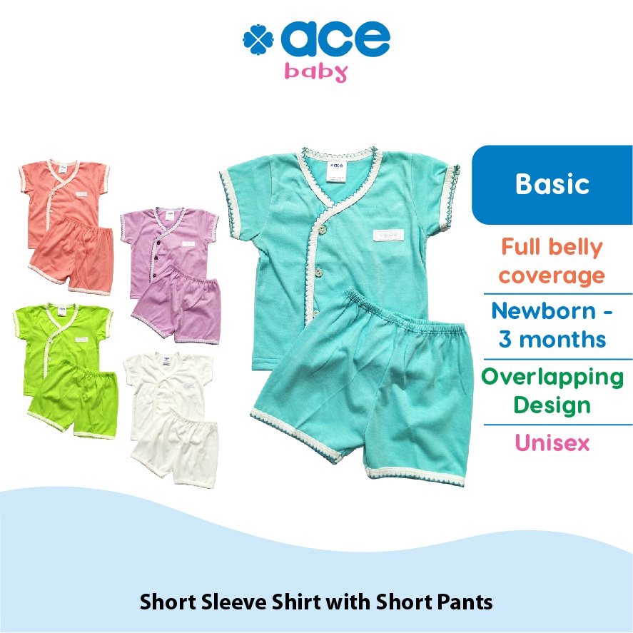ACE BABY Newborn Baby Shirt and Pants Set Cotton Overlapping Design