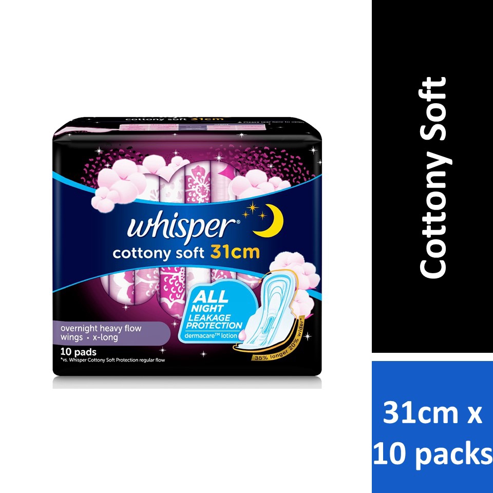 Whisper Cottony Soft Sanitary Pads Maximum Overnight Protection 31cm x ...