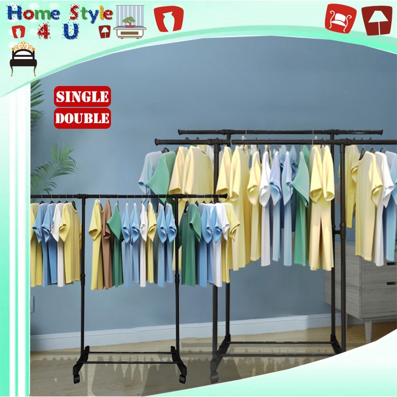 SINGLE / DOUBLE Stainless Steel Extendable Hanging Rack Clothing ...