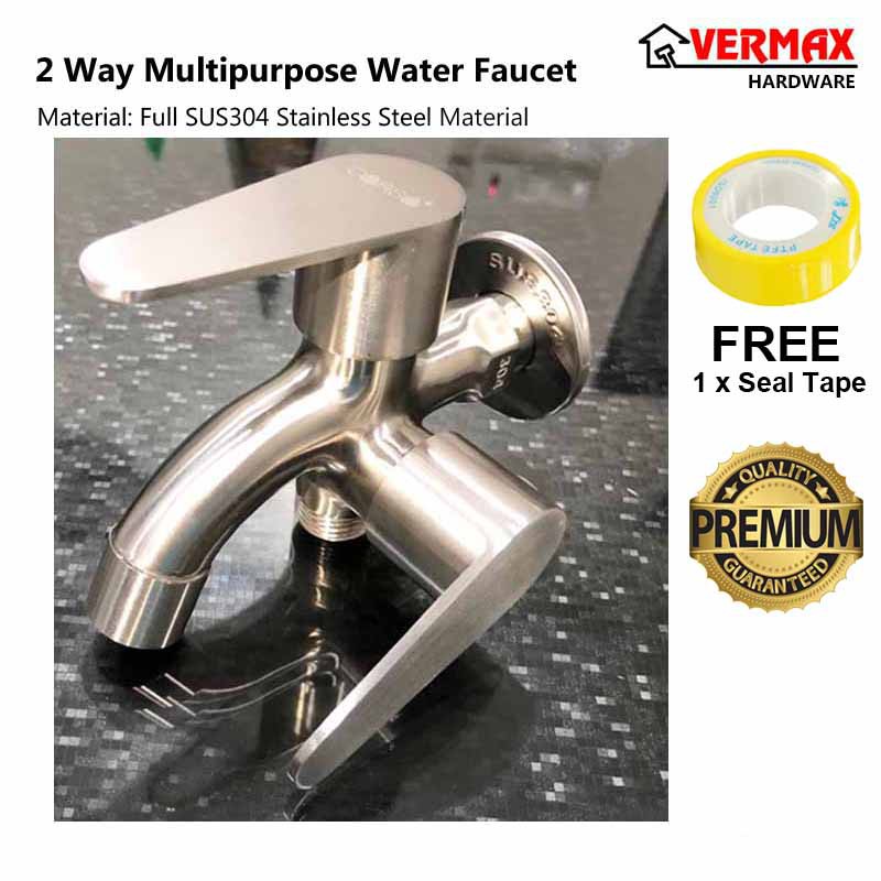 SUS304 Stainless Steel Double Tap Water Faucet 2 way tap / Bib Tap
