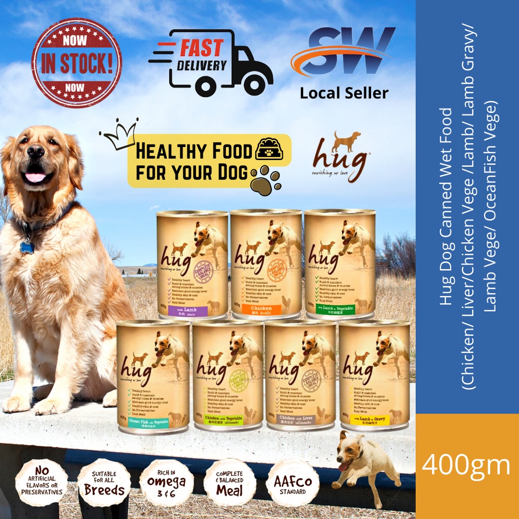 Hug Dog Canned Wet Food 400gm ( Chicken/ Liver/ Chicken Vege/ Lamb ...