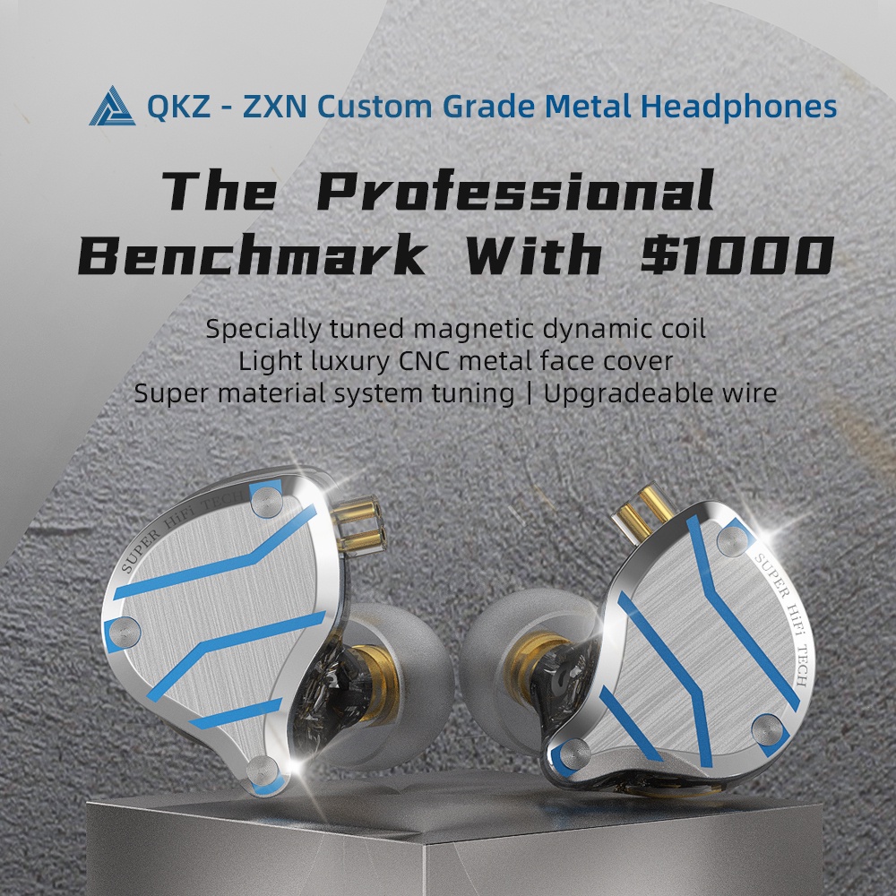 QKZ ZXN Metal Earphone 4BA+1DD Bass HiFi Wired Headphones with Mic ...