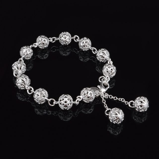 925 Sterling Silver Wrist Chain Bracelet – 3D Geometry Ball Star Square – Italy