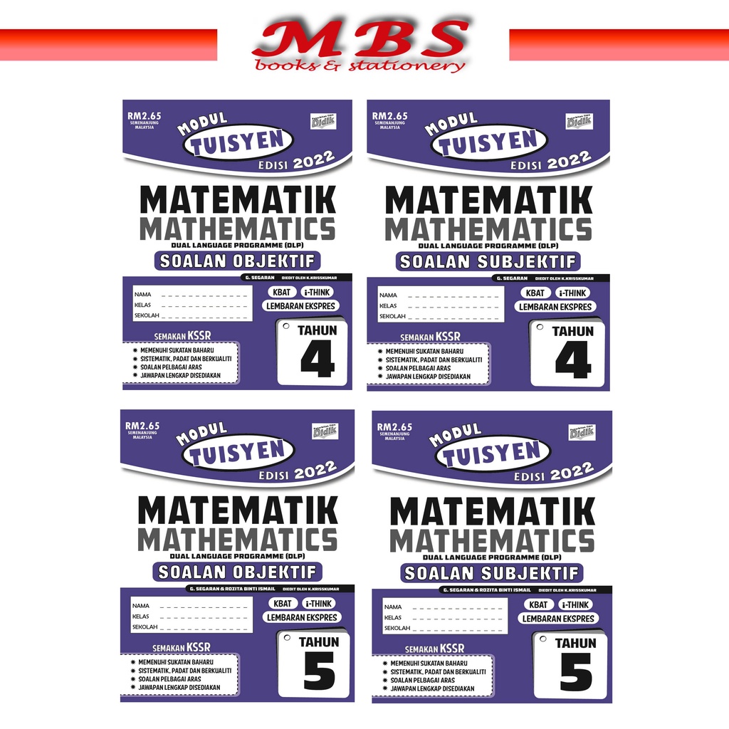 Modul Tuisyen Edisi 2022 Matematik Tahun 4 dan 5 (Soalan Subjektif dan objektif)KSSR  Shopee