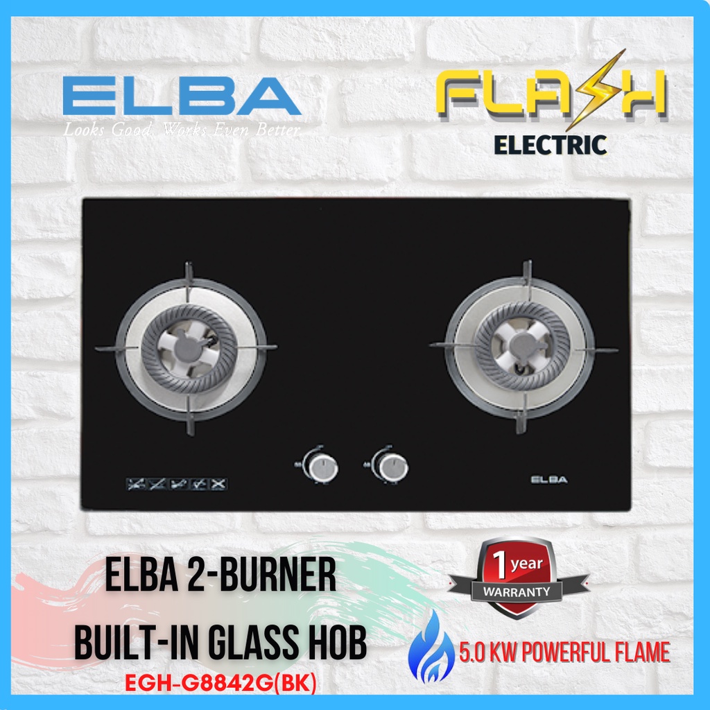 ELBA 2Burner BuiltIn Glass Hob/ Gas Stove/ Dapur Gas, EGHK8842G(BK