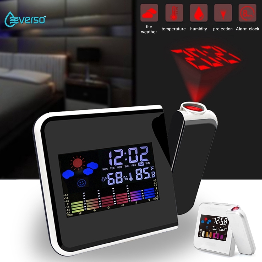 Digital LED Time Projector Weather Thermometer Snooze LCD Color Alarm ...
