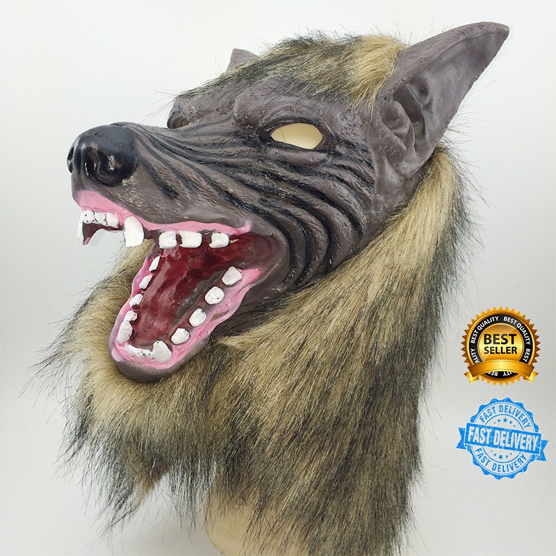 serigala topeng Latex Rubber Wolf Mask Toys (1-3days will receive item ...