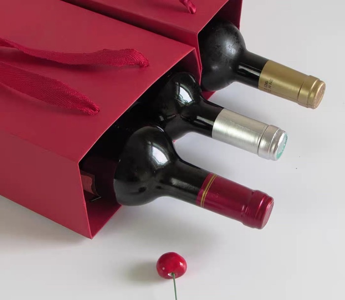 BABA Double Layer Kraft Paper Wine Bottle Gift Bag with Handle Black ...