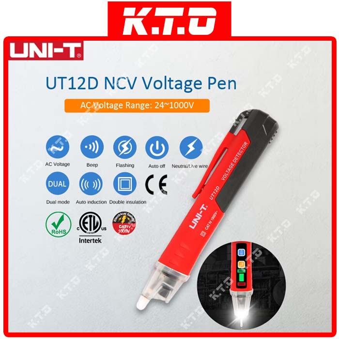 UNI-T UT12D VOLTAGE DETECTOR 24-1000V with BUILT-IN FLASHLIGHT 1.5V ...
