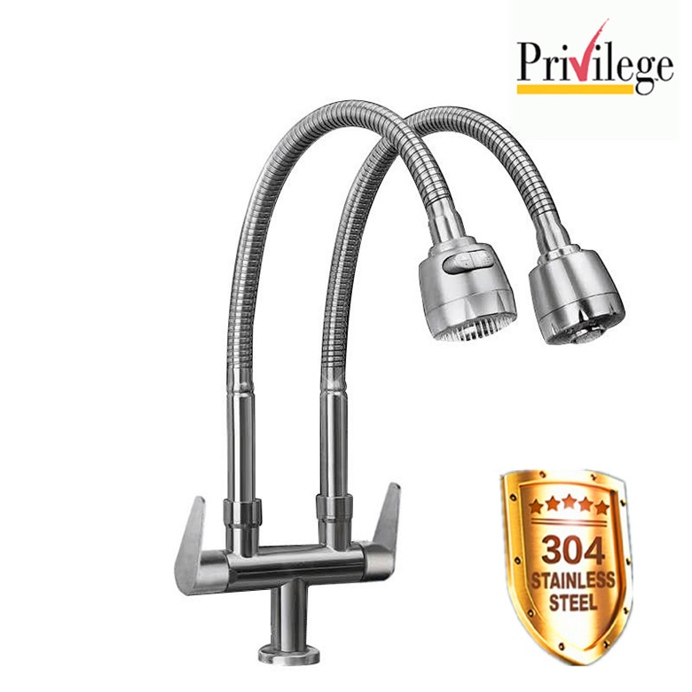 Privilege Stainless Steel Double Flexible Pillar Sink Tap | Shopee Malaysia