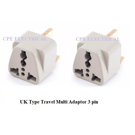 HIGH Quality 3 Pin Plug Adapter UK Universal 2 or 3 Pure Copper Multi ...