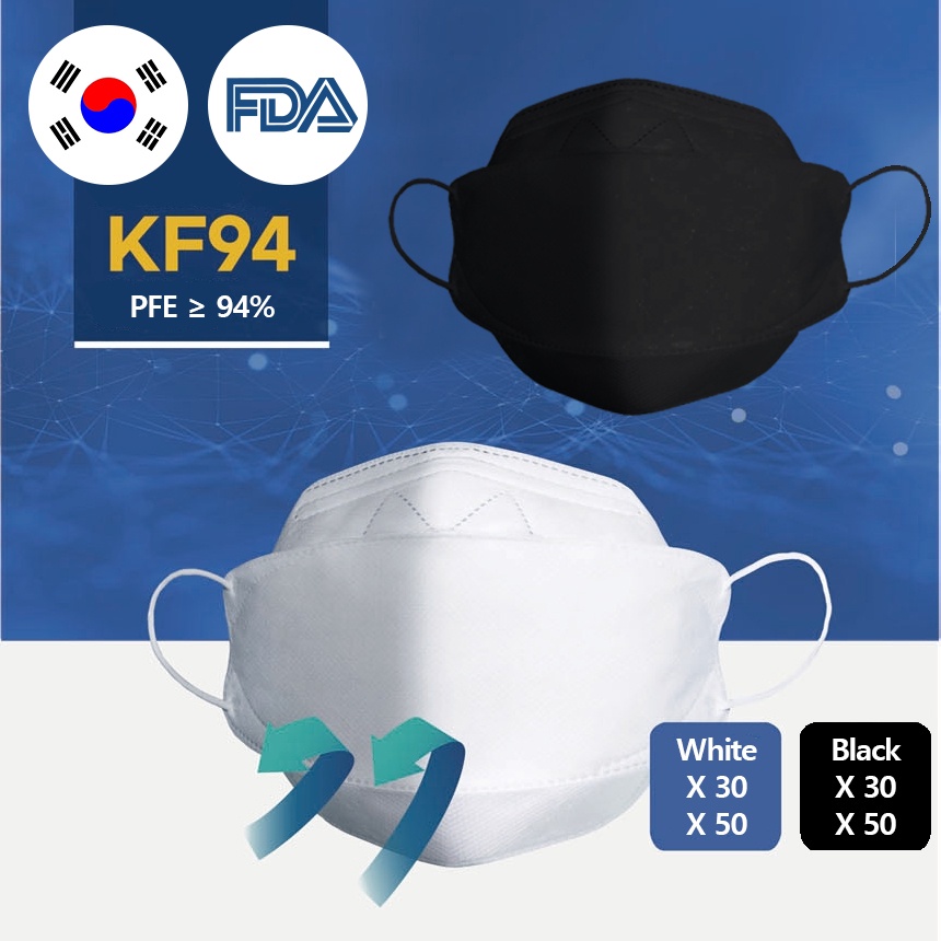 LMY 30P/50P KF94 4ply Face Mask FDA & KFDA Approved Black White