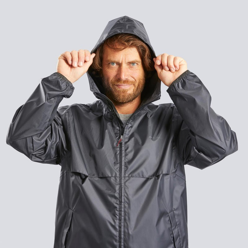 QUECHUA Men s Country Walking Rain Coat NH100 Raincut Full Zip Black Shopee Malaysia