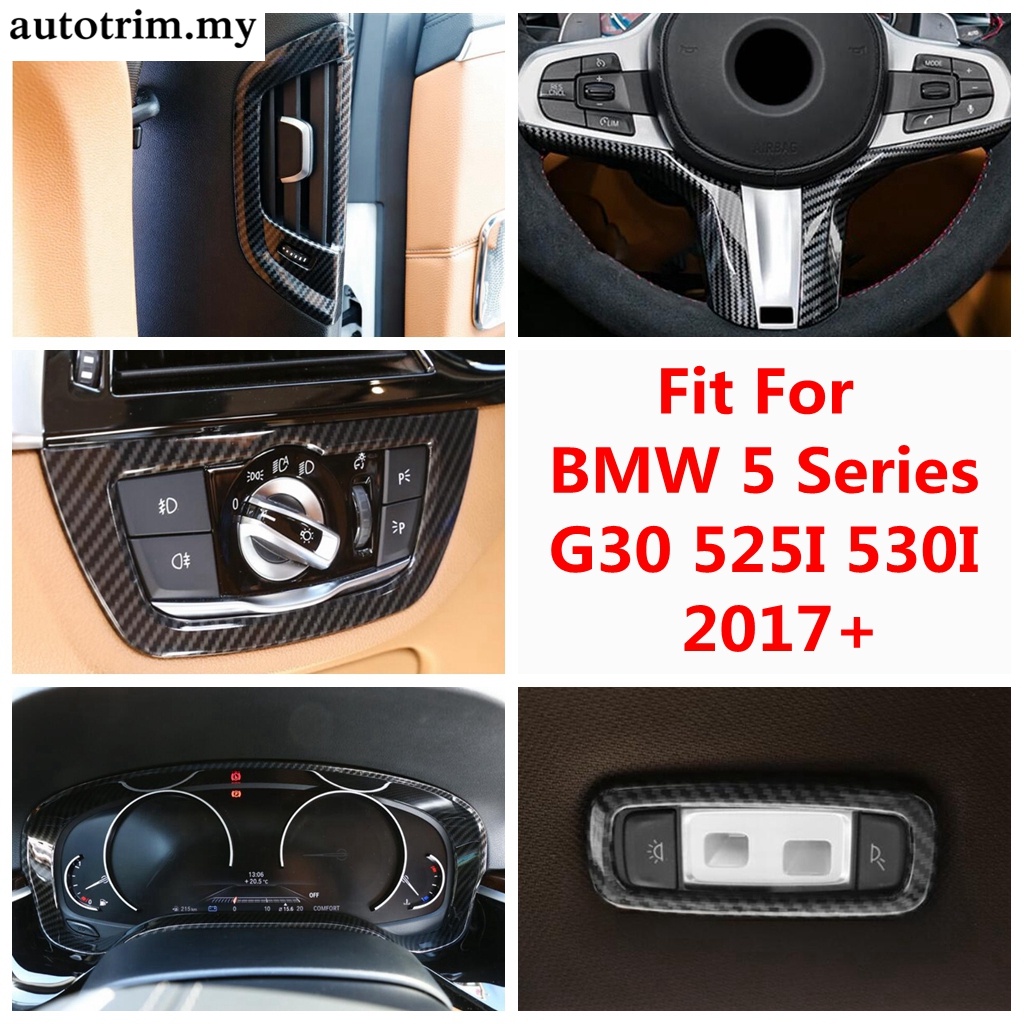 Carbon Fiber Dashboard FrameHead Light Steering Wheel Cover Trim For BMW 5 Series G30 525I 530I