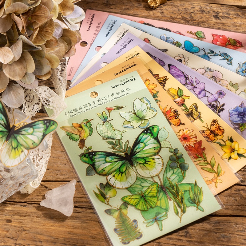 Journamm 2pcs/pack Flowers Butterfly Bronzing Craft Stickers Waterproof ...
