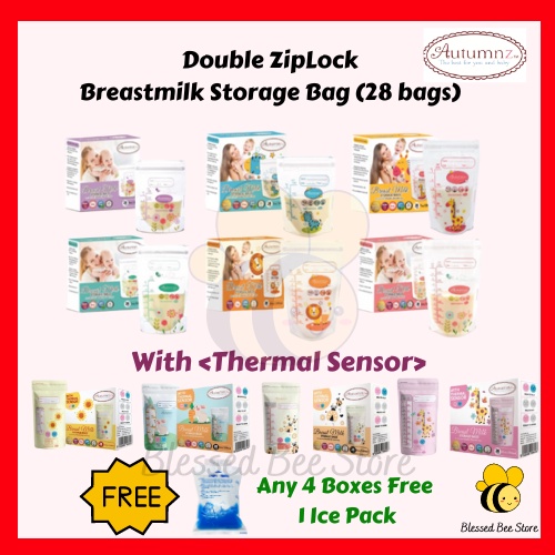 Autumnz Double ZipLock Breastmilk Breast Milk Storage Bag Thermal