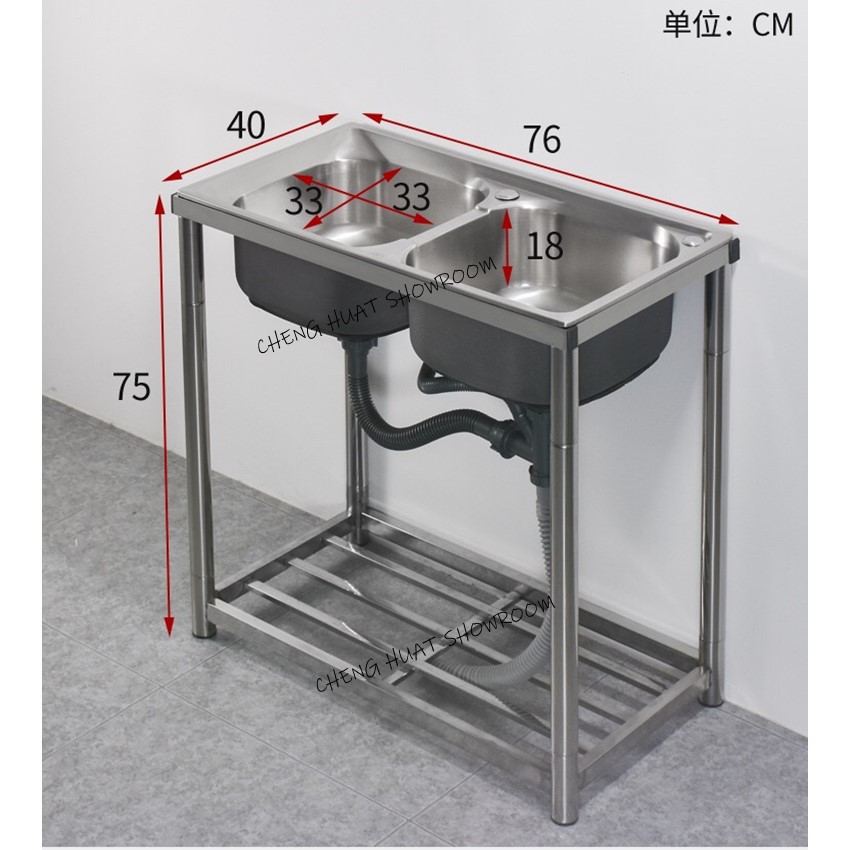 [READY STOCK] Stainless Steel Double Kitchen Sink With Stand Rak Sinki ...