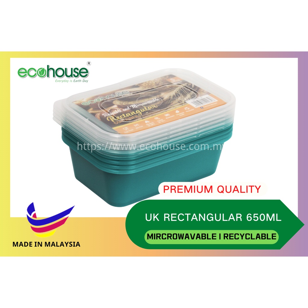 🔥READY STOCK🔥 650ml Rectangular Colour PP Plastic Food Packaging