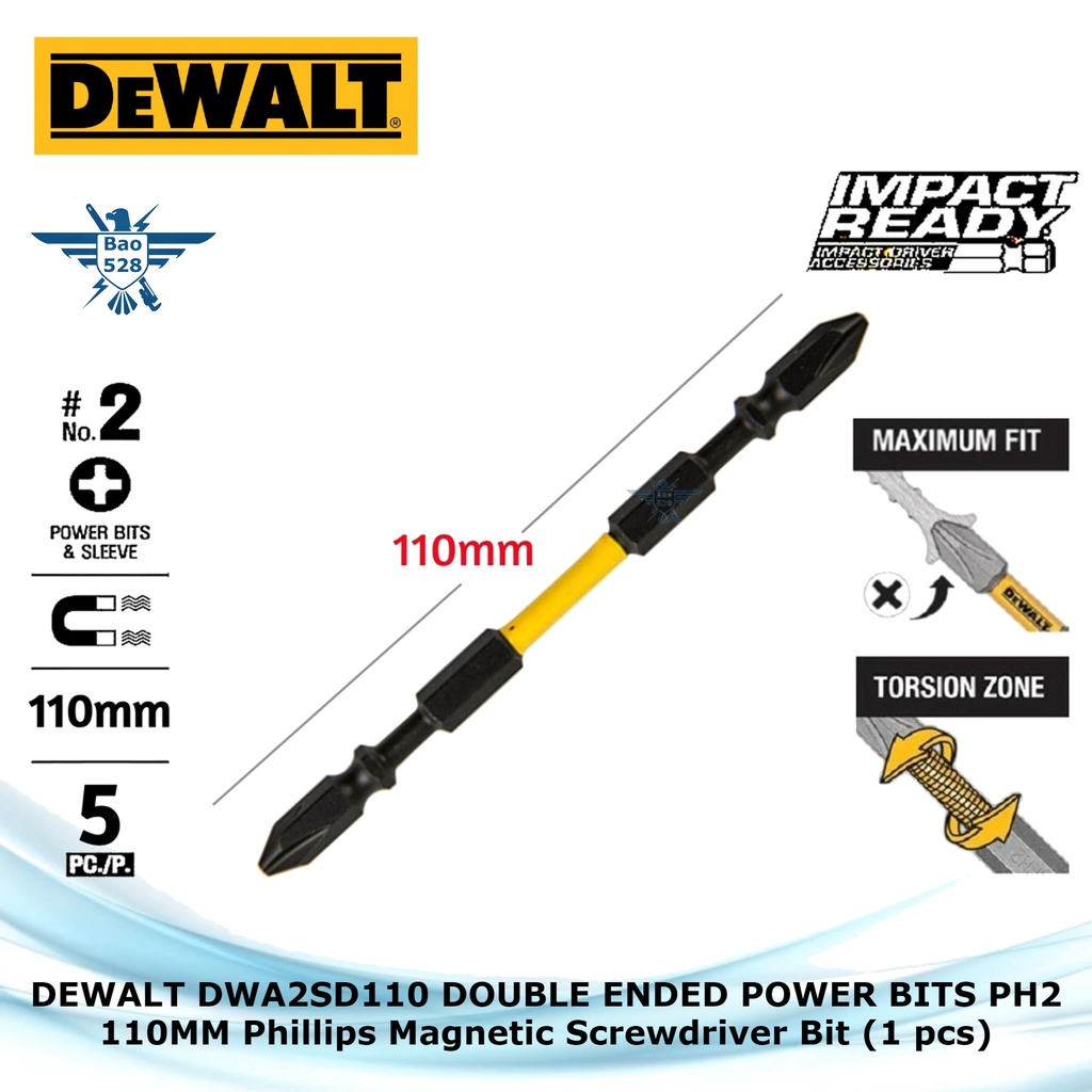 DEWALT DWA2SD110 DOUBLE ENDED POWER BITS PH2 110MM Phillips