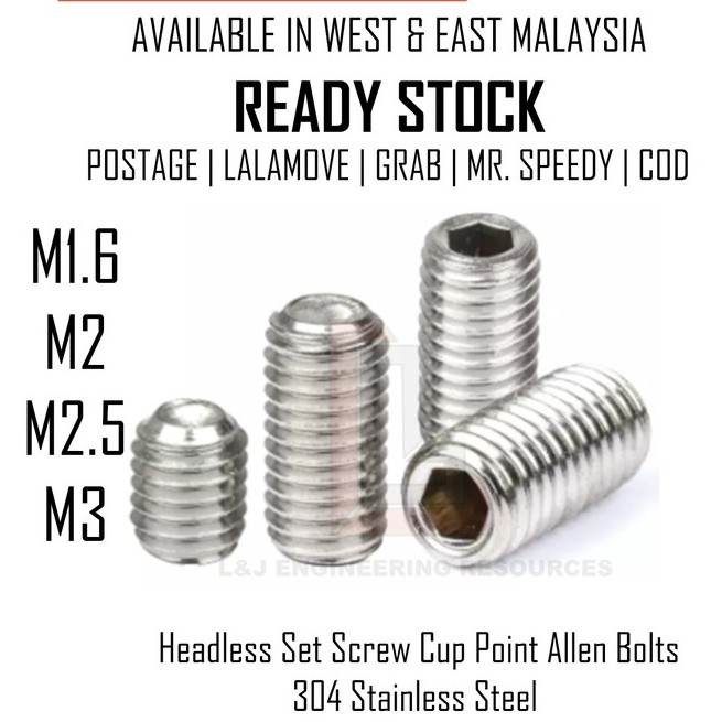 M1.6 M2 M2.5 M3 Hex Socket Set Screw Cup Point Stainless Steel Headless ...