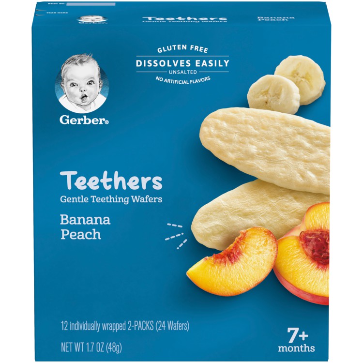 Gerber Teether Banana Peach Flavor Gentle Teething Wafers 48g (12