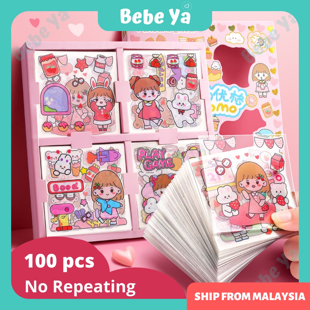 Cute 100 Pcs Waterproof Sticker No Repeating - DIY INS Girl Kawaii ...