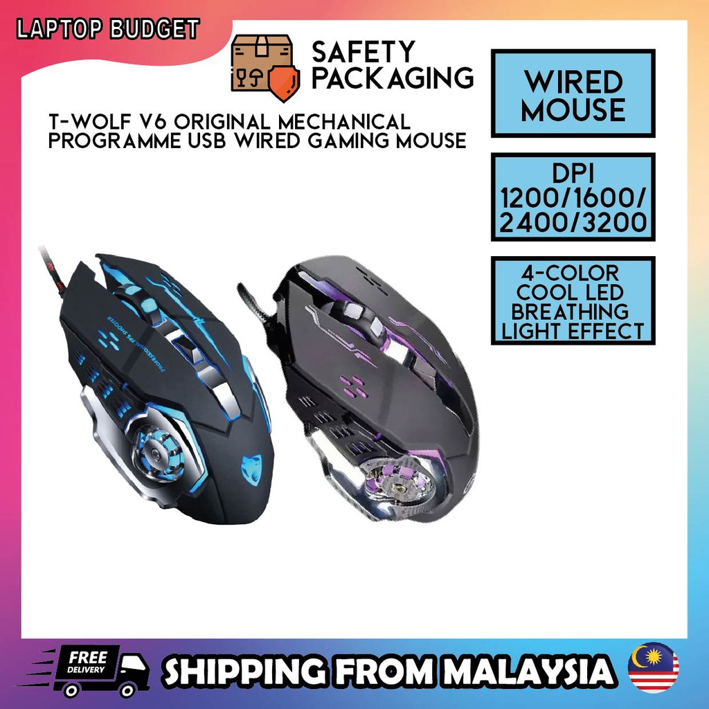 TWOLF V6 Original Mechanical Programme USB Wired Gaming Mouse Shopee