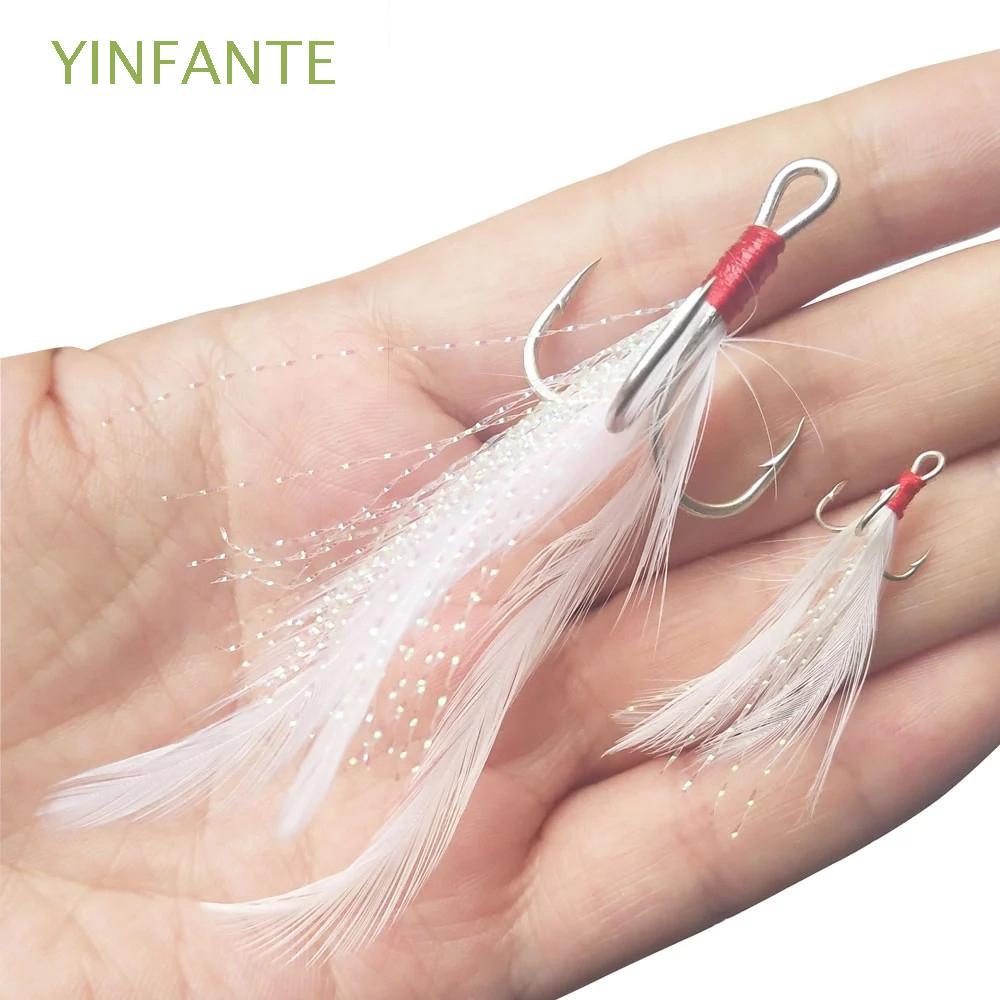 YINFANTE Fishing Tackle Feathered Treble Hooks Fishing Tools Fishing Hook  Treble Fishing Hooks for Carp Carbon Steel Fishing Accessary Pesca  Sharpened Barbed Fishhooks With Feather
