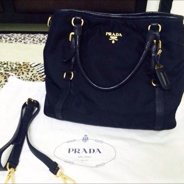 Prada Tessuto Nylon Tote BR4993 - Black Size : Approx. 32 x 29 x